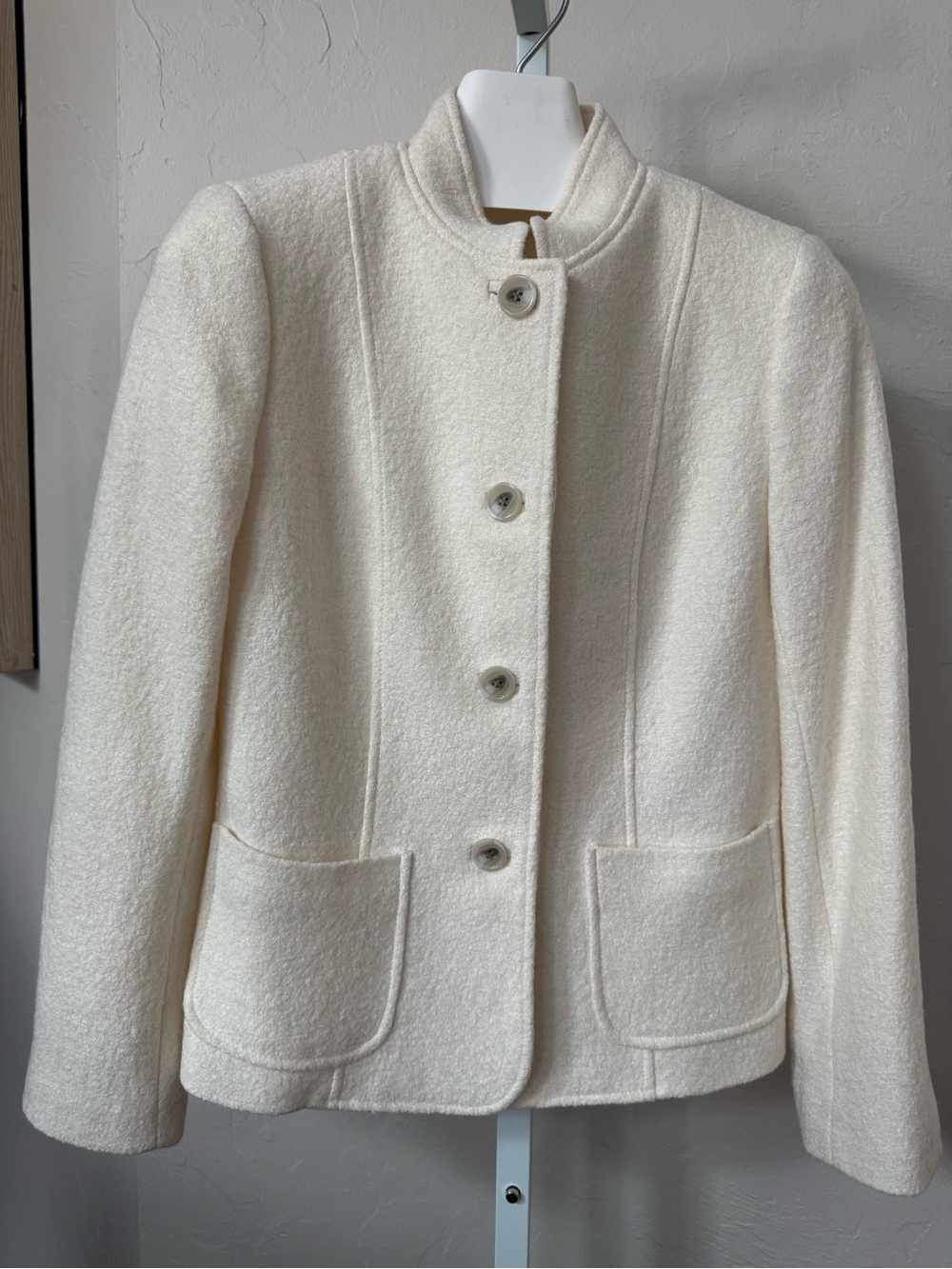 Talbots | Jacket | Cream | Stand Collar | Boiled Wool Look | S